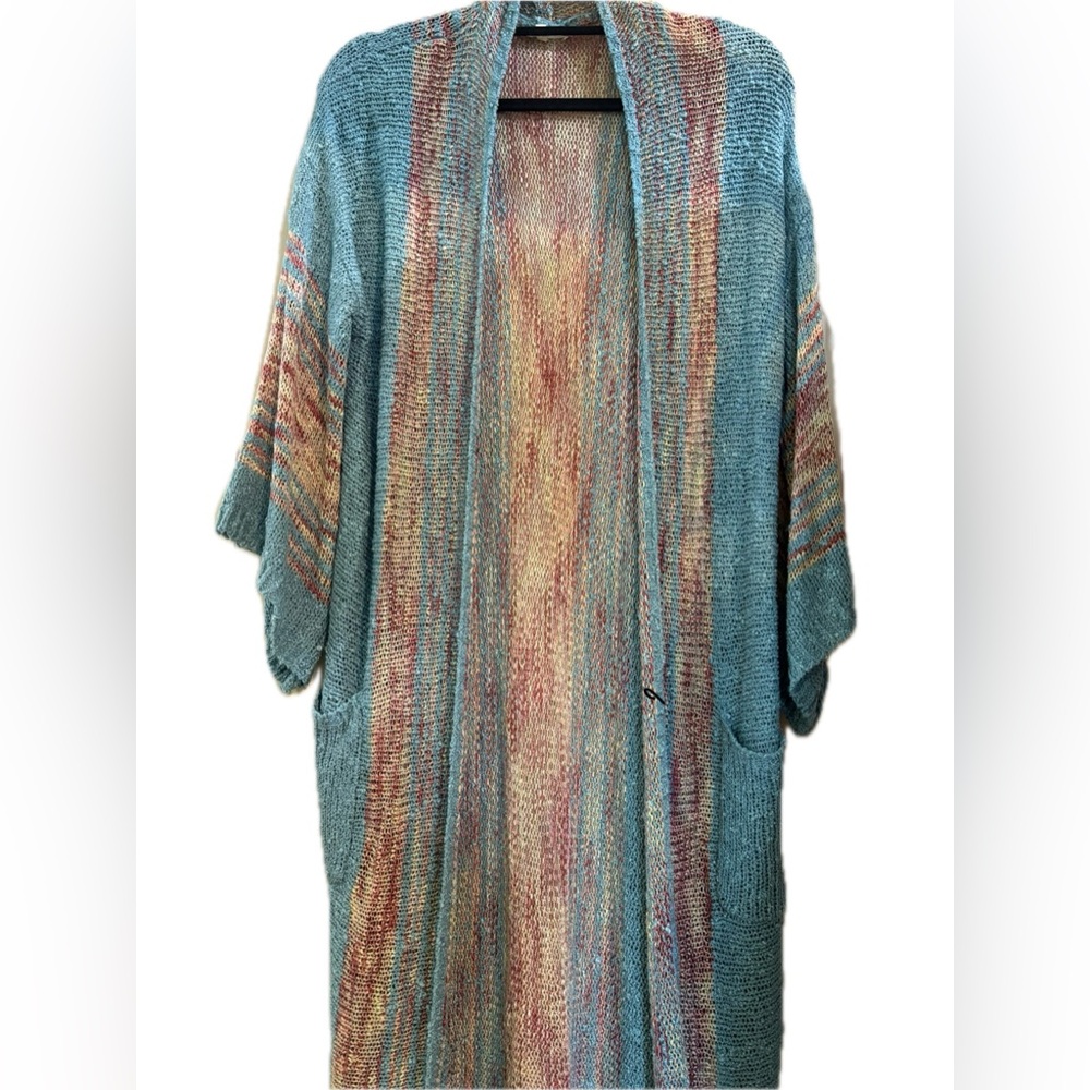 Easel Wide Sleeve Boho long Cardigan Cable knit Sweater